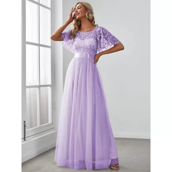 imageEverPretty Womens Formal Dresses Crew Neck Sequin Ruffle Sleeve Empire Waist Beaded Long Evening Dresses 00904Lavender