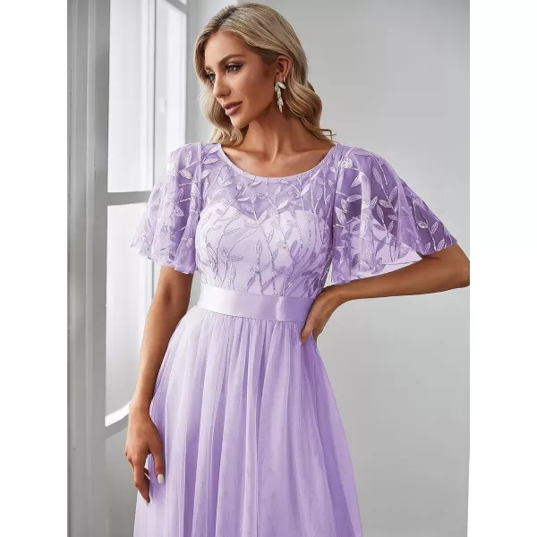 imageEverPretty Womens Formal Dresses Crew Neck Sequin Ruffle Sleeve Empire Waist Beaded Long Evening Dresses 00904Lavender