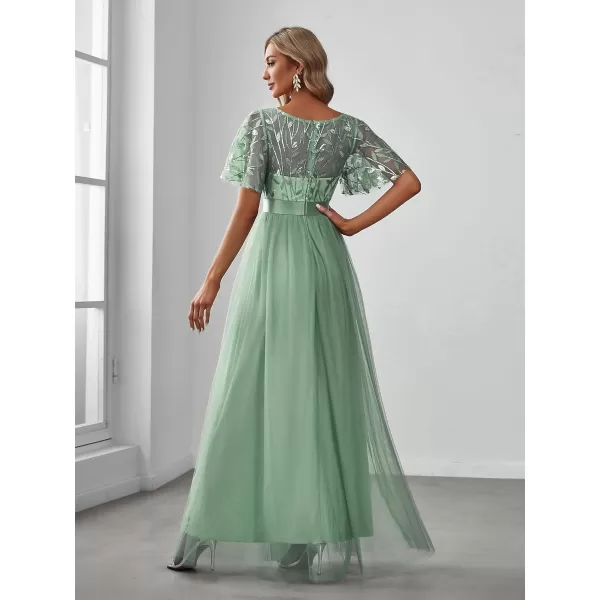 imageEverPretty Womens Formal Dresses Crew Neck Sequin Ruffle Sleeve Empire Waist Beaded Long Evening Dresses 00904Mint Green