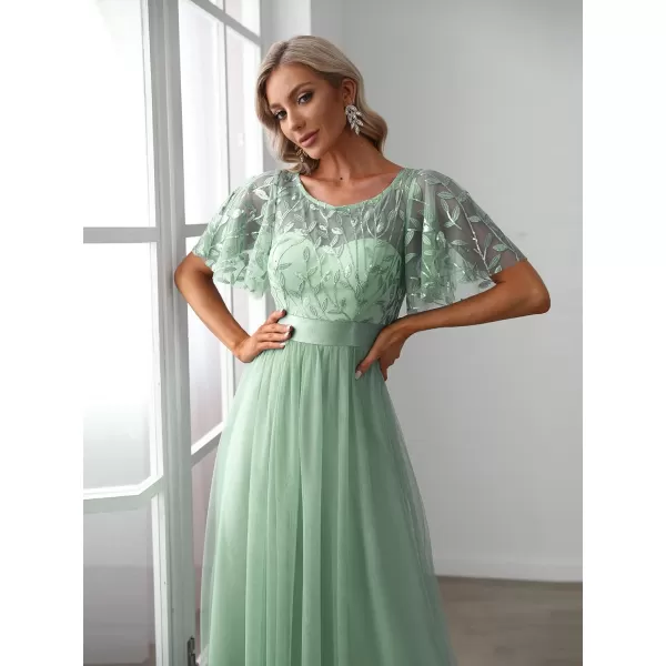 imageEverPretty Womens Formal Dresses Crew Neck Sequin Ruffle Sleeve Empire Waist Beaded Long Evening Dresses 00904Mint Green