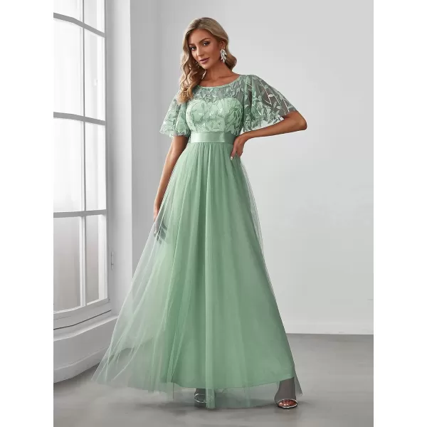 imageEverPretty Womens Formal Dresses Crew Neck Sequin Ruffle Sleeve Empire Waist Beaded Long Evening Dresses 00904Mint Green