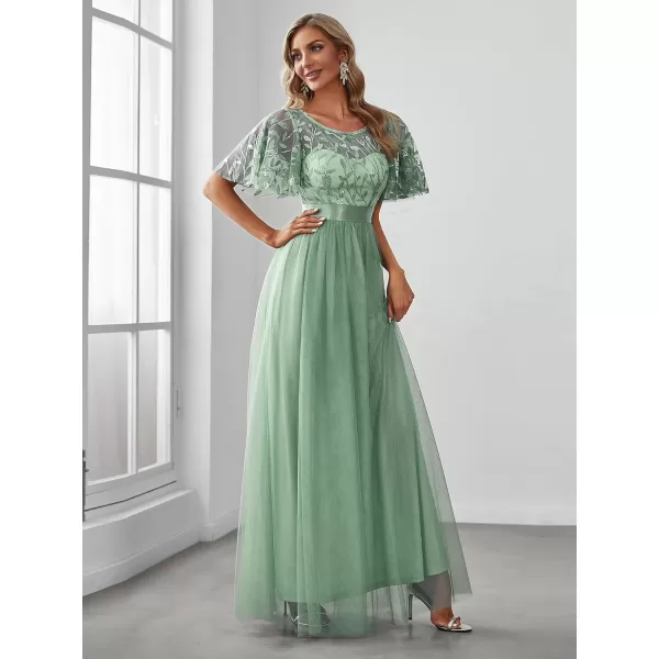 imageEverPretty Womens Formal Dresses Crew Neck Sequin Ruffle Sleeve Empire Waist Beaded Long Evening Dresses 00904Mint Green