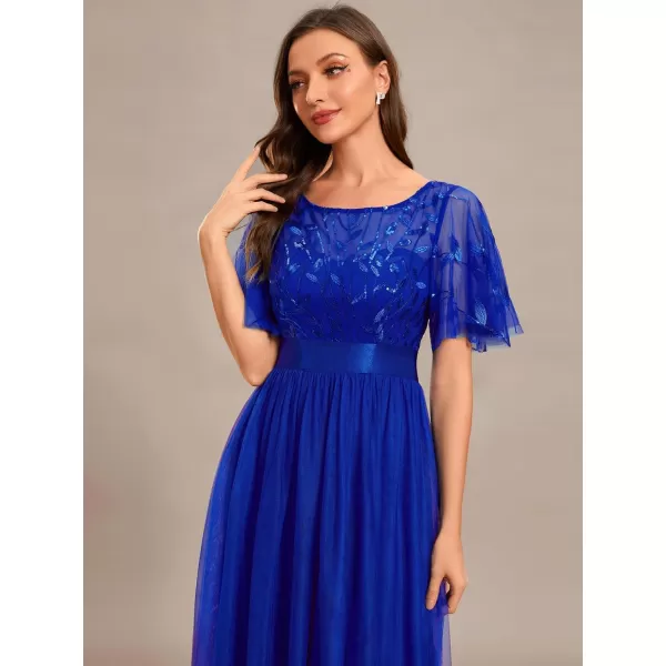 imageEverPretty Womens Formal Dresses Crew Neck Sequin Ruffle Sleeve Empire Waist Beaded Long Evening Dresses 00904Royal Blue