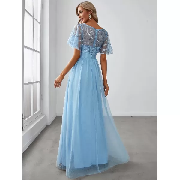 imageEverPretty Womens Formal Dresses Crew Neck Sequin Ruffle Sleeve Empire Waist Beaded Long Evening Dresses 00904Sky Blue