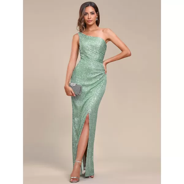 imageEverPretty Womens Sexy One Shoulder Ruched Slit Bodycon Sequin Evening Dress 00116Sage Green