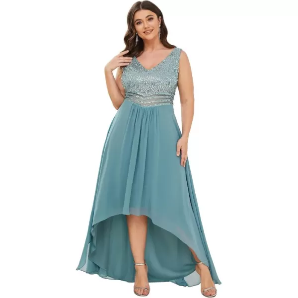 imageEverPretty Plus Womens V Neck Seuiqn Empire Waist Maxi Formal Evening Party Dress 0410DADusty Blue