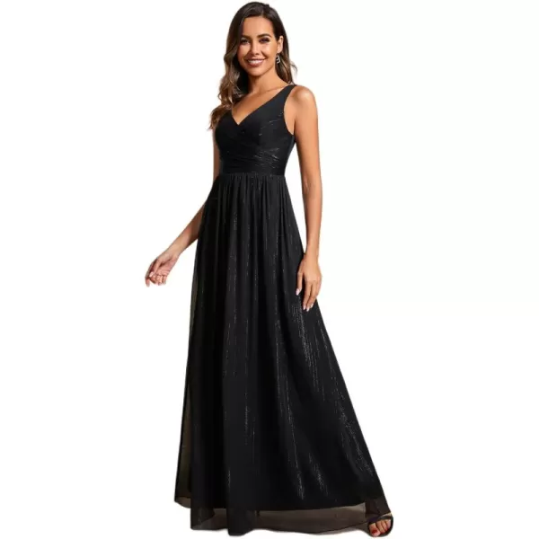 imageEverPretty Womens A Line Glitter Sleeveless Pleated V Neck Maxi Formal Dress 02096Black