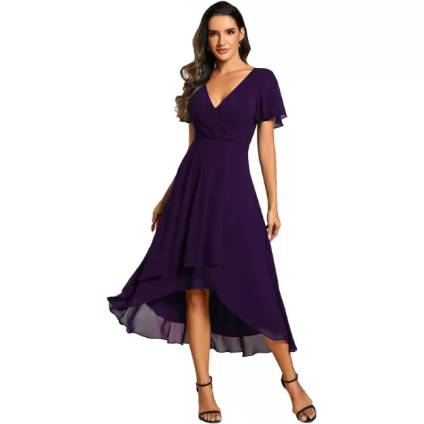 imageEverPretty Womens A Line V Neck Ruffle Sleeves Pleated High Low Formal Dresses 02084Deep Purple