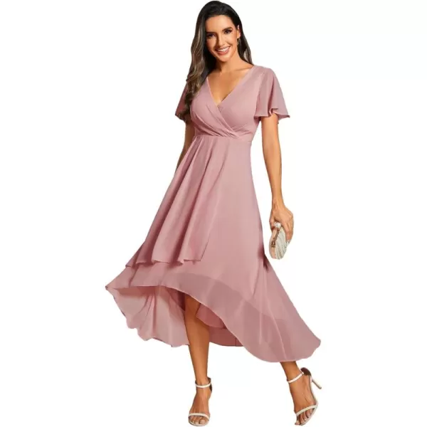 imageEverPretty Womens A Line V Neck Ruffle Sleeves Pleated High Low Formal Dresses 02084Dusty Rose