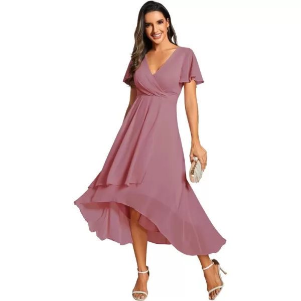 imageEverPretty Womens A Line V Neck Ruffle Sleeves Pleated High Low Formal Dresses 02084Orchid