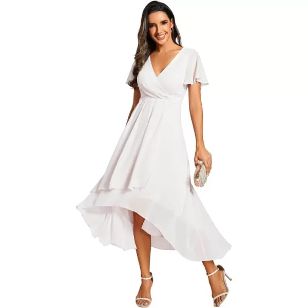 imageEverPretty Womens A Line V Neck Ruffle Sleeves Pleated High Low Formal Dresses 02084White