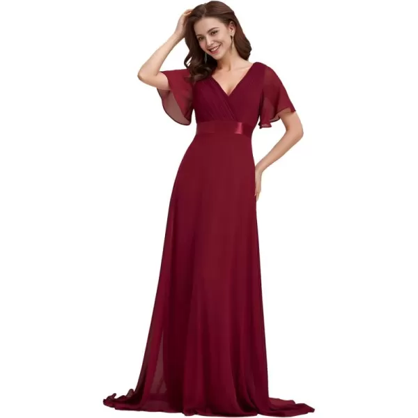 imageEverPretty Womens Bridemaids Dress V Neck Short Sleeves A Line Chiffon Long Formal DressesBurgundy