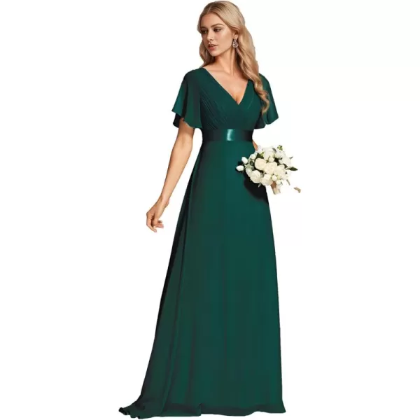 imageEverPretty Womens Bridemaids Dress V Neck Short Sleeves A Line Chiffon Long Formal DressesDark Green