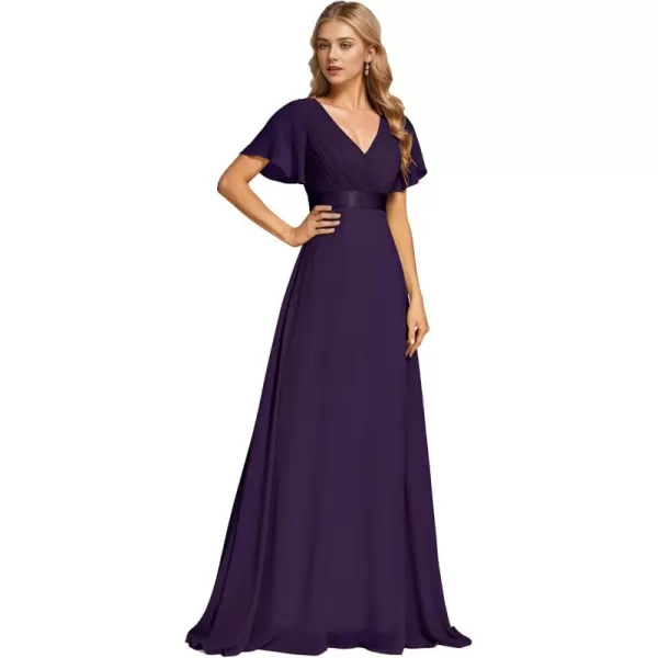 imageEverPretty Womens Bridemaids Dress V Neck Short Sleeves A Line Chiffon Long Formal DressesDeep Purple