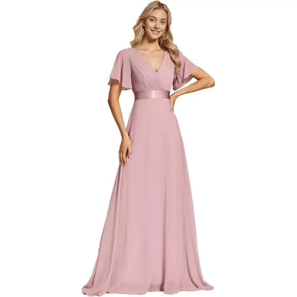 imageEverPretty Womens Bridemaids Dress V Neck Short Sleeves A Line Chiffon Long Formal DressesDusty Rose