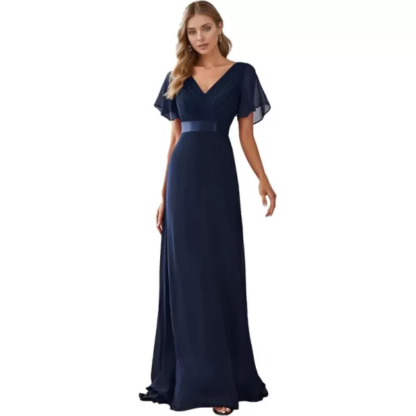 imageEverPretty Womens Bridemaids Dress V Neck Short Sleeves A Line Chiffon Long Formal DressesNavy Blue