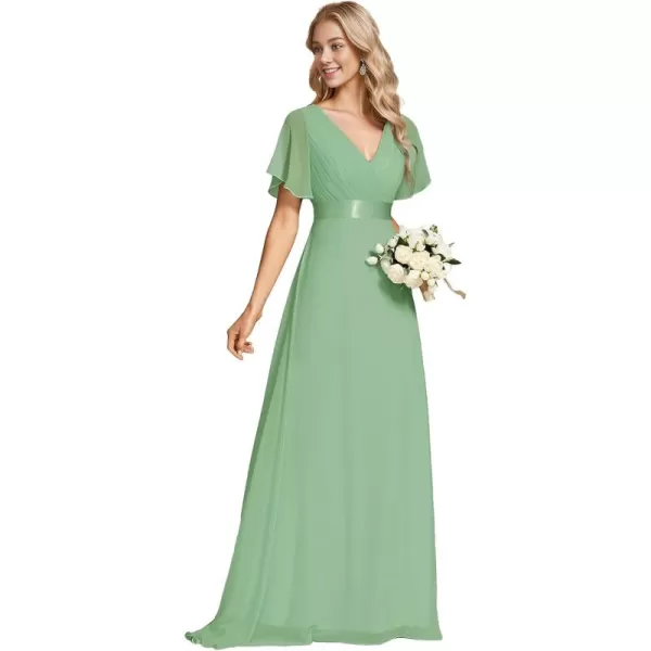 imageEverPretty Womens Bridemaids Dress V Neck Short Sleeves A Line Chiffon Long Formal DressesSage Green