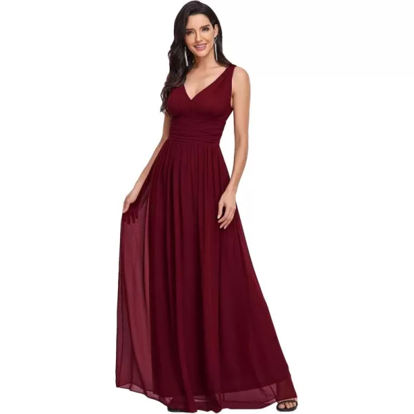 imageEverPretty Womens Bridesmaid Dress VNeck Sleeveless A Line Chiffon Floor Length Formal Dress 09016Burgundy