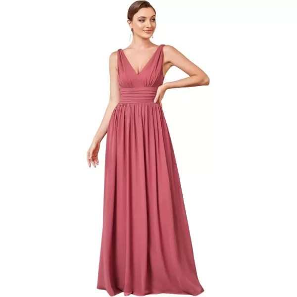 imageEverPretty Womens Bridesmaid Dress VNeck Sleeveless A Line Chiffon Floor Length Formal Dress 09016Cameo Brown