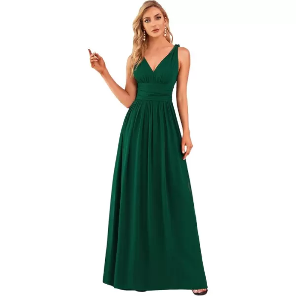 imageEverPretty Womens Bridesmaid Dress VNeck Sleeveless A Line Chiffon Floor Length Formal Dress 09016Dark Green