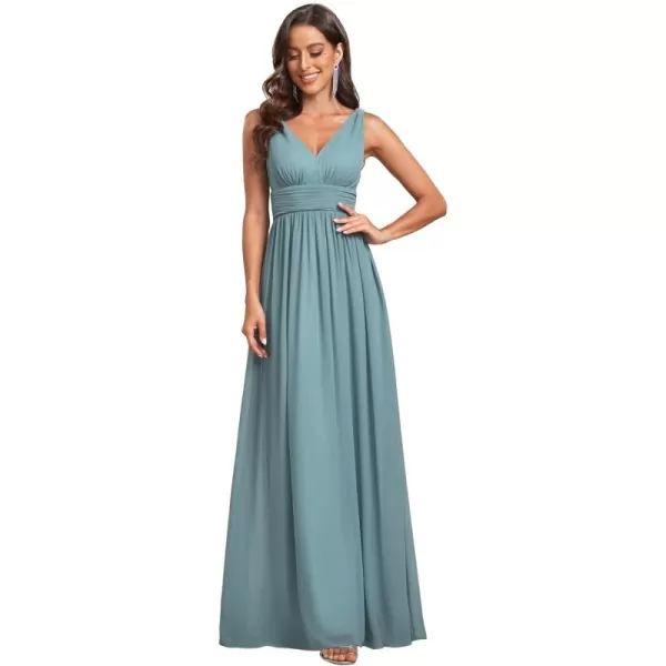 imageEverPretty Womens Bridesmaid Dress VNeck Sleeveless A Line Chiffon Floor Length Formal Dress 09016Dusty Blue