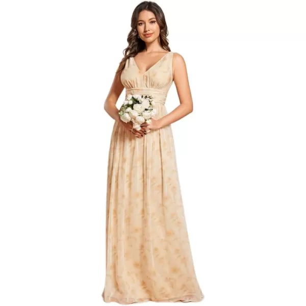 imageEverPretty Womens Bridesmaid Dress VNeck Sleeveless A Line Chiffon Floor Length Formal Dress 09016Golden Roses