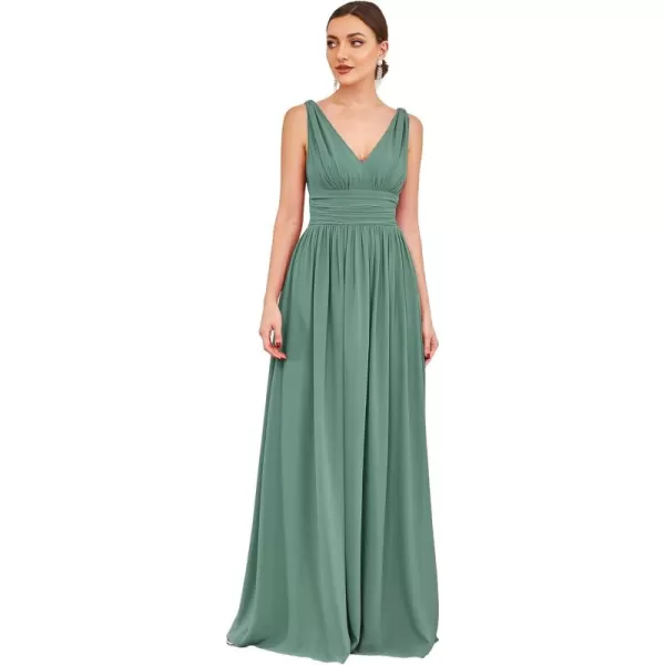 imageEverPretty Womens Bridesmaid Dress VNeck Sleeveless A Line Chiffon Floor Length Formal Dress 09016Green Blue