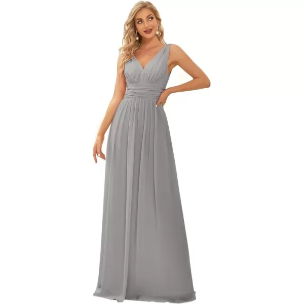 imageEverPretty Womens Bridesmaid Dress VNeck Sleeveless A Line Chiffon Floor Length Formal Dress 09016Grey