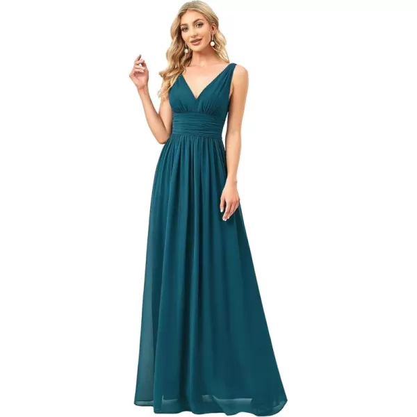 imageEverPretty Womens Bridesmaid Dress VNeck Sleeveless A Line Chiffon Floor Length Formal Dress 09016Teal