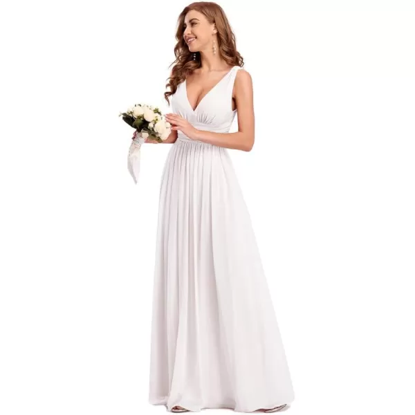 imageEverPretty Womens Bridesmaid Dress VNeck Sleeveless A Line Chiffon Floor Length Formal Dress 09016White 1