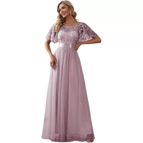 imageEverPretty Womens Formal Dresses Crew Neck Sequin Ruffle Sleeve Empire Waist Beaded Long Evening Dresses 00904Lilac