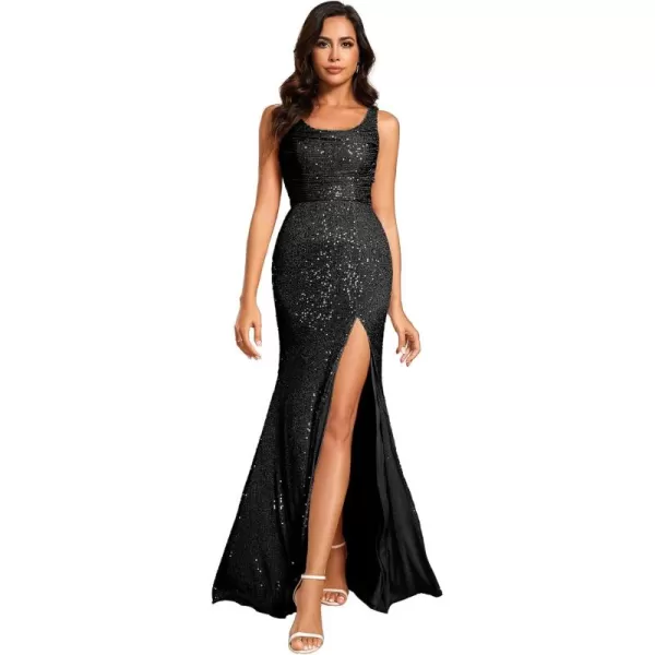 imageEverPretty Womens Sequin Formal Dresses Cowl Neck Sleeveless Mermaid Split Maxi Evening Dresses 02231Black