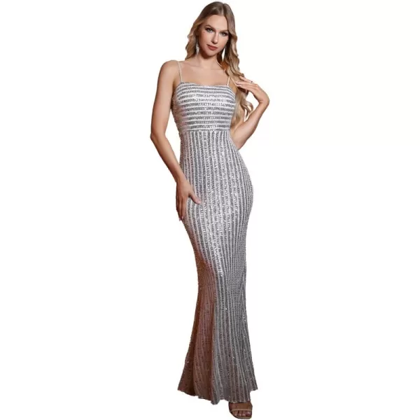 imageEverPretty Womens Sequins Fishtail Spaghettic Strap UNeck Sleeveless Floor Length Formal Evening Dresses 02171Champagne