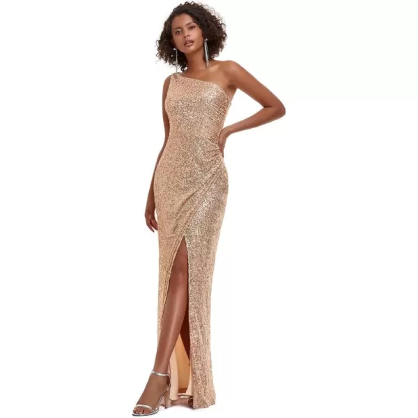 imageEverPretty Womens Sexy One Shoulder Ruched Slit Bodycon Sequin Evening Dress 00116Rose Gold