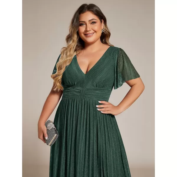 imageEverPretty Womens A Line V Neck Gliter Short Sleeves Pleated Plus Size Maxi Formal Evening Dresses 11961DADark Green