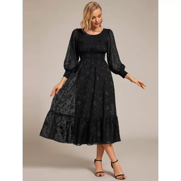 imageEverPretty Womens Casual Embroidered Chiffon Round Neck Long Sleeves Wedding Guest Dress 02279Black