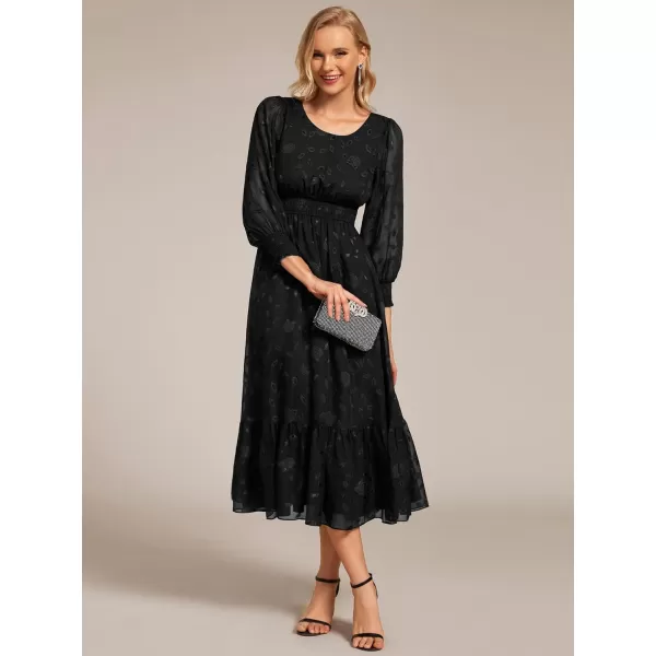 imageEverPretty Womens Casual Embroidered Chiffon Round Neck Long Sleeves Wedding Guest Dress 02279Black