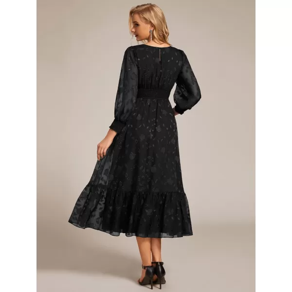 imageEverPretty Womens Casual Embroidered Chiffon Round Neck Long Sleeves Wedding Guest Dress 02279Black