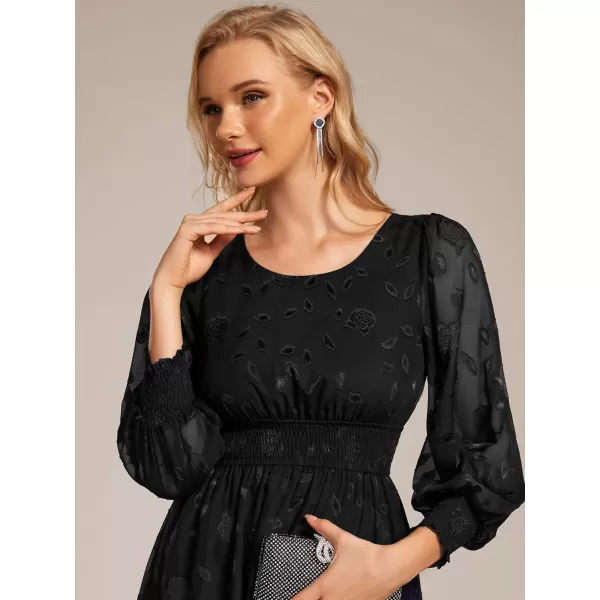 imageEverPretty Womens Casual Embroidered Chiffon Round Neck Long Sleeves Wedding Guest Dress 02279Black