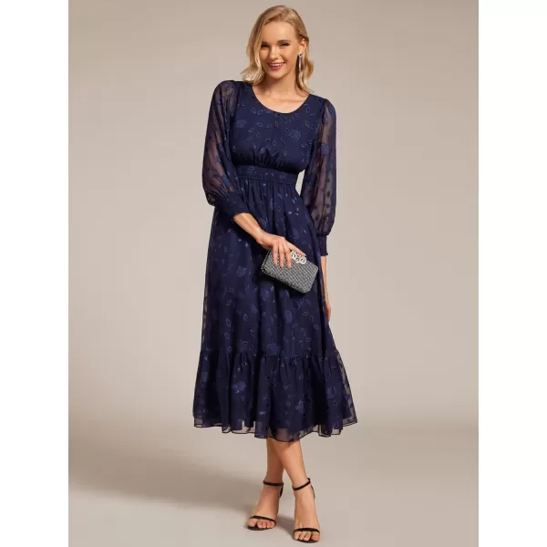 imageEverPretty Womens Casual Embroidered Chiffon Round Neck Long Sleeves Wedding Guest Dress 02279Navy Blue