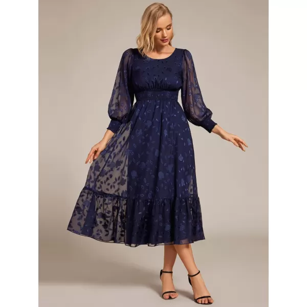 imageEverPretty Womens Casual Embroidered Chiffon Round Neck Long Sleeves Wedding Guest Dress 02279Navy Blue