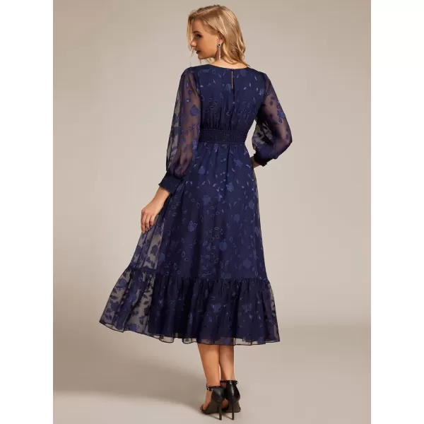 imageEverPretty Womens Casual Embroidered Chiffon Round Neck Long Sleeves Wedding Guest Dress 02279Navy Blue