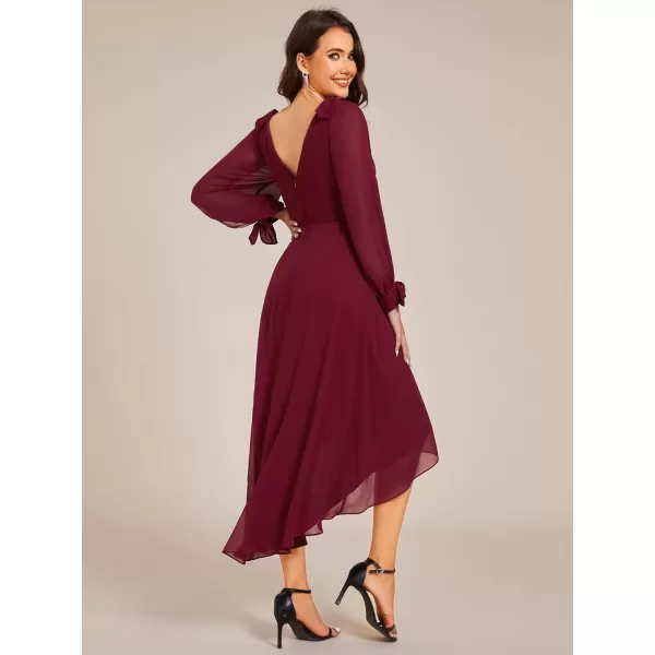 imageEverPretty Womens Chiffon Formal Dress Long Sleeve Ruched High Low Midi Length A Line Bridesmaid Dresses 02269Burgundy