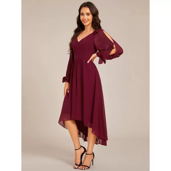 imageEverPretty Womens Chiffon Formal Dress Long Sleeve Ruched High Low Midi Length A Line Bridesmaid Dresses 02269Burgundy