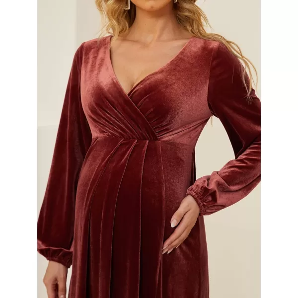 imageEverPretty Womens Deep VNeck Long Sleeve Side Slit Velvet FloorLength Maternity Dresses 20892Maroon