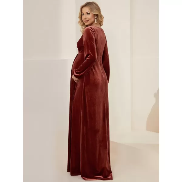 imageEverPretty Womens Deep VNeck Long Sleeve Side Slit Velvet FloorLength Maternity Dresses 20892Maroon