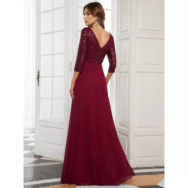 imageEverPretty Womens Elegant Formal Dress VNeck Long Sleeve Sequin Maxi Chiffon Evening Dresses 00751Burgundy