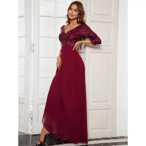 imageEverPretty Womens Elegant Formal Dress VNeck Long Sleeve Sequin Maxi Chiffon Evening Dresses 00751Burgundy