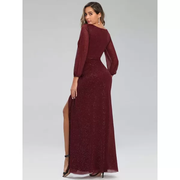 imageEverPretty Womens Evening Gown VNeck Front Wrap High Thigh Slit A Line Formal Dress 0739Burgundy