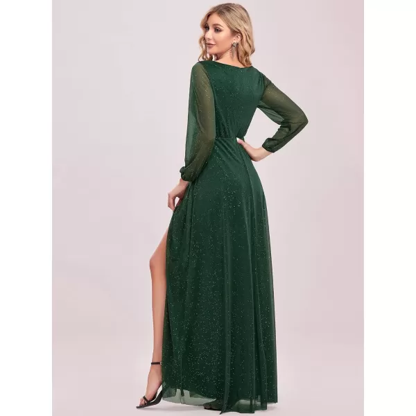 imageEverPretty Womens Evening Gown VNeck Front Wrap High Thigh Slit A Line Formal Dress 0739Dark Green